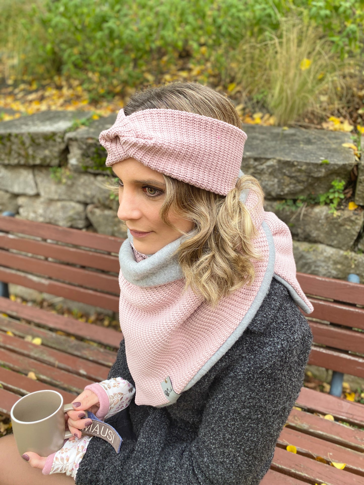 Wickelschal Grobstrick Altrosa Knit