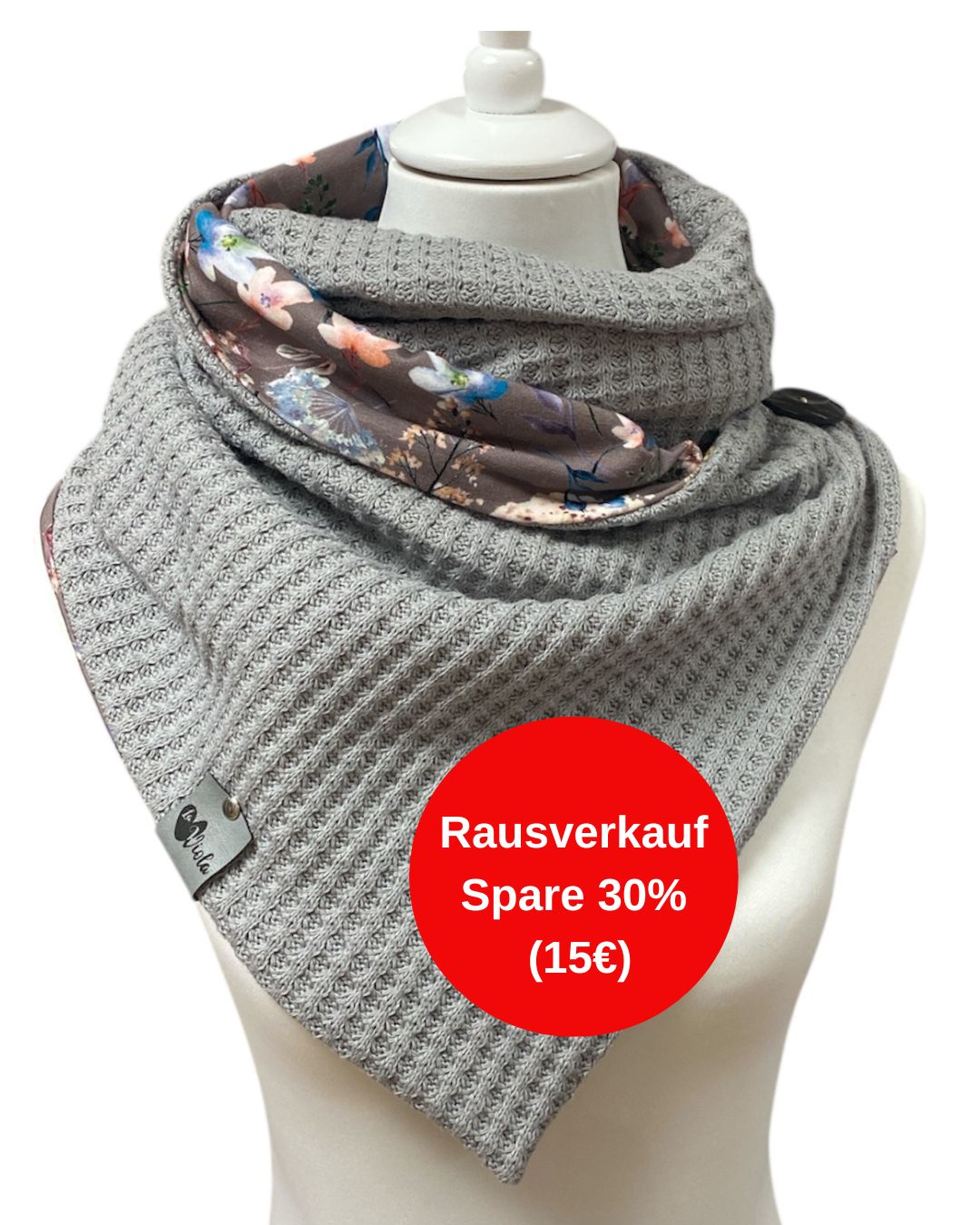 Wickelschal Waffelstrick Grau Blumenmeer