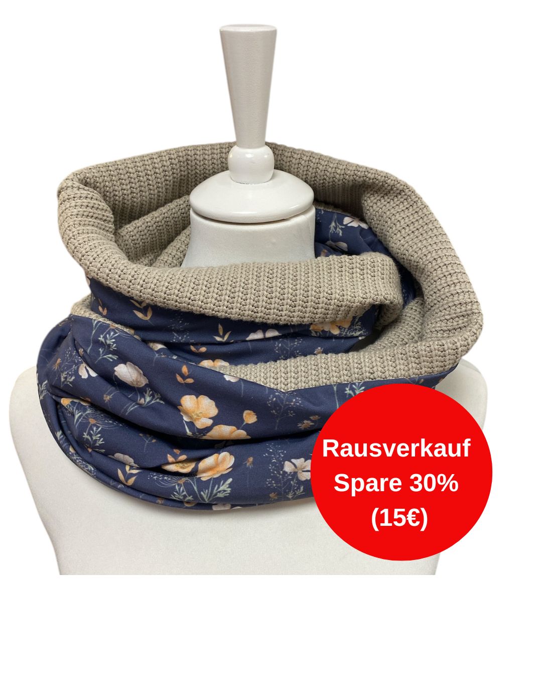 Loopschal Grobstrick doppelt Blau geblümt