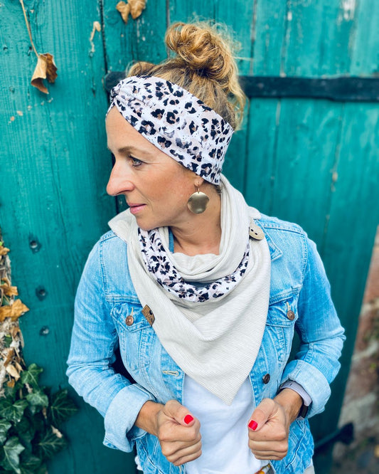 Wickelschal Rippjersey Wild Leo Beige