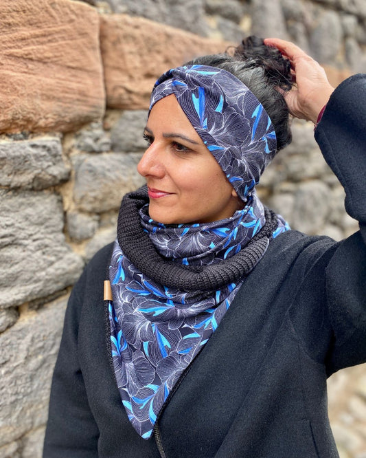 Wickelschal Grobstrick Nachtblüte