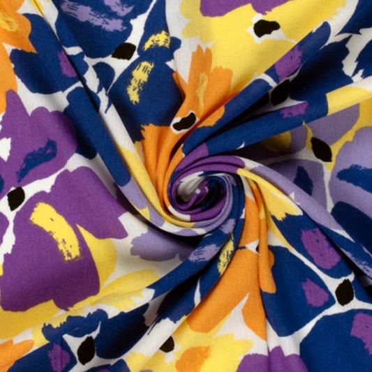 Borken Crepe Stoff Abstrakt Lila Gelb