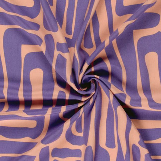 Viskose Popline Abstrakt Peach Flieder