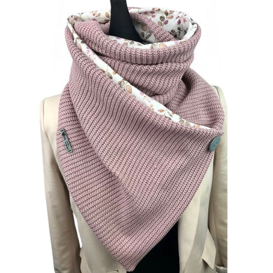 Wickelschal Grobstrick Mauve geblümt