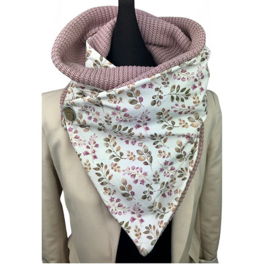 Wickelschal Grobstrick Mauve geblümt