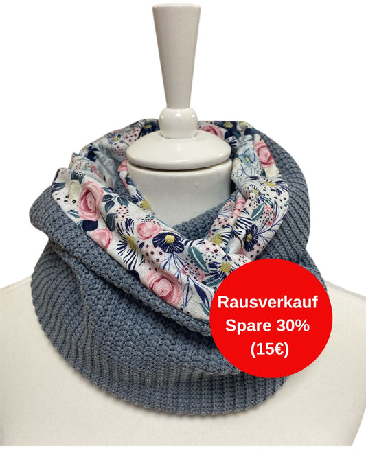 Loopschal Grobstrick doppelt Jeansblau Blumenliebe