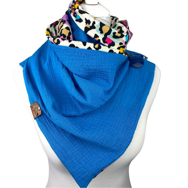 Wickelschal Musselin Wild Leo Blau