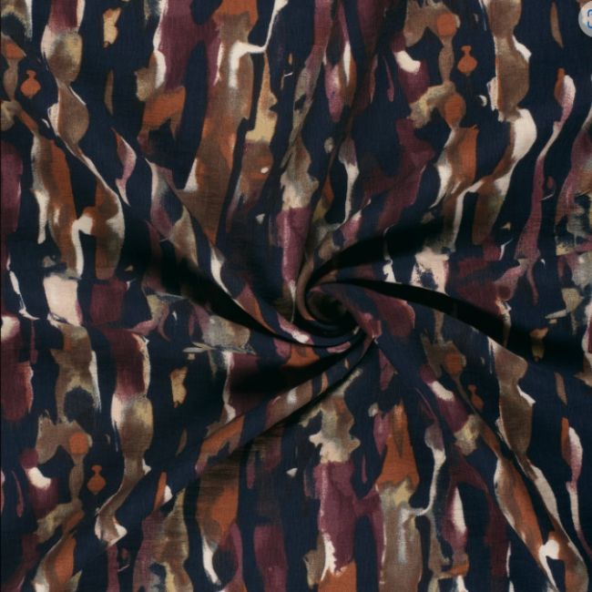 Viskose Nylon bedruckt Blumen Marine