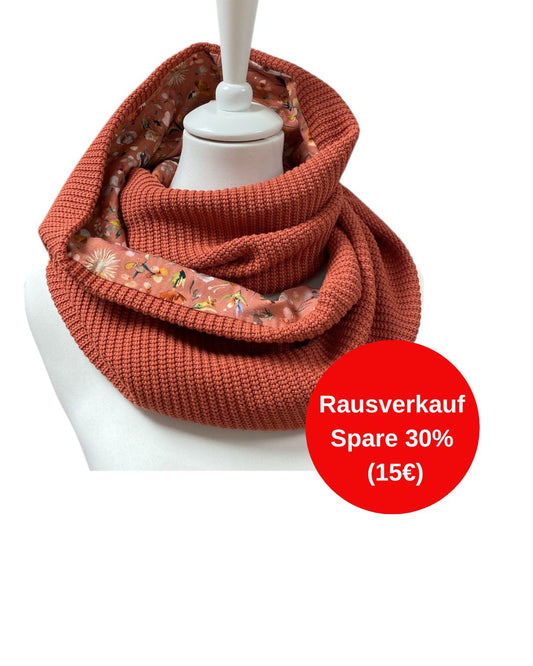 Loopschal Grobstrick doppelt Terrakotta geblümt