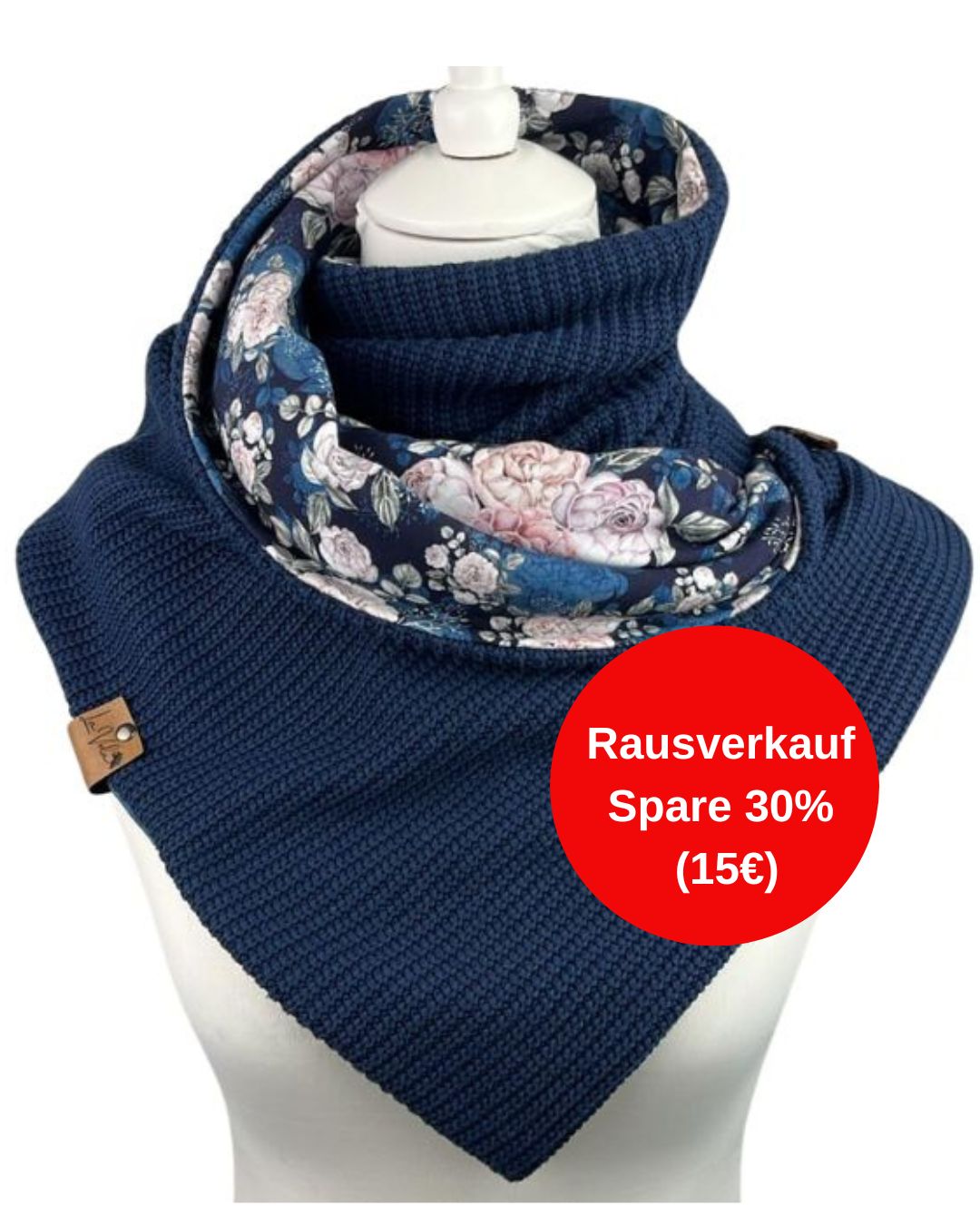 Wickelschal Grobstrick Deep Blue Roses