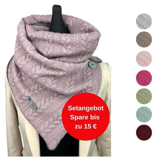 Setangebot Wickelschal Zopfmuster & Fleece