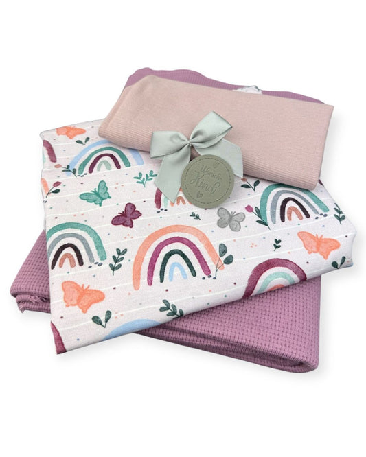 Stoffpaket Waffeljersey Regenbogen lila
