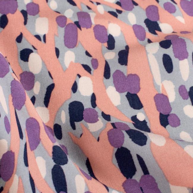 Viskose Popline Abstrakt Weiß Violett Peach