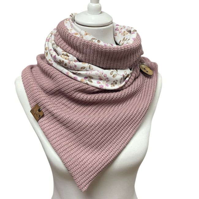 Wickelschal Grobstrick Mauve geblümt