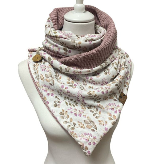 Wickelschal Grobstrick Mauve geblümt