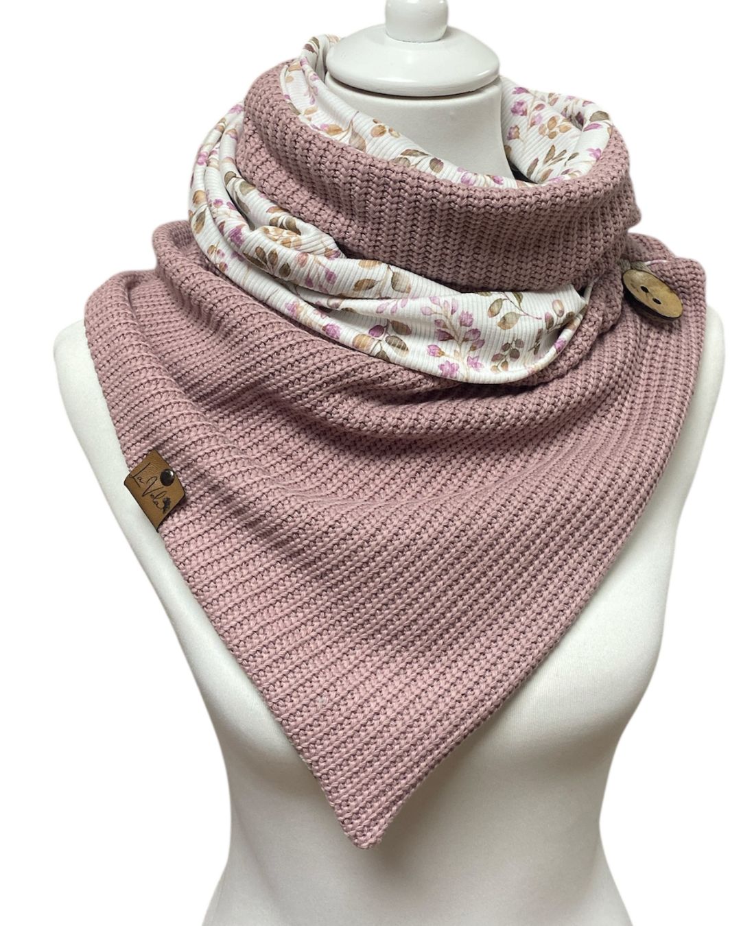 Wickelschal Grobstrick Mauve geblümt