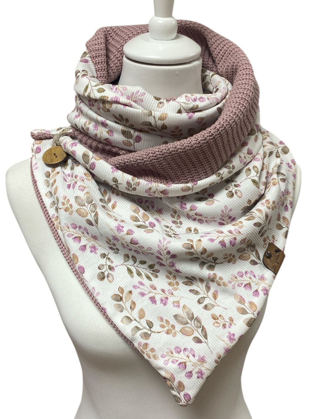 Wickelschal Grobstrick Mauve geblümt