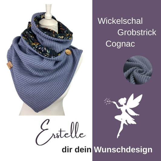 Wickelschal Grobstrick Jeansblau Wunschdesign