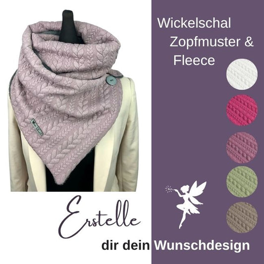 Wickelschal Wunschdesign Zopfmuster & Fleece