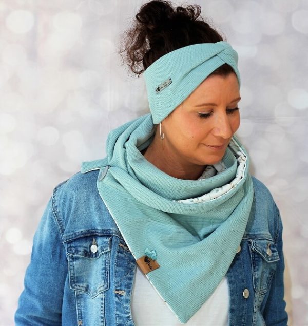 Winter Stirnband Strickjersey Waffelmuster – Bild 8