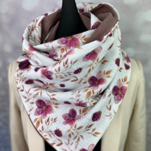 Wickelschal altmauve mit Musselin Blumen