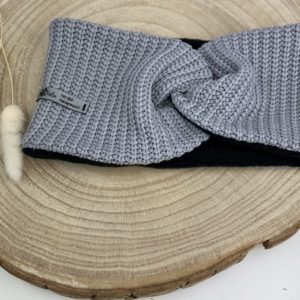 Winter Stirnband Maren Grobstrick Hellgrau Schwarz
